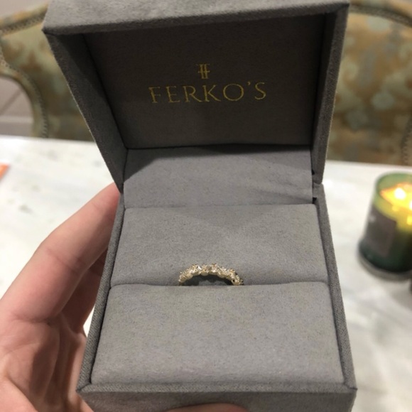 14K Ferkos Size 5.75 Gold Slanted Baguette and Round Diamond Ring - Picture 7 of 8